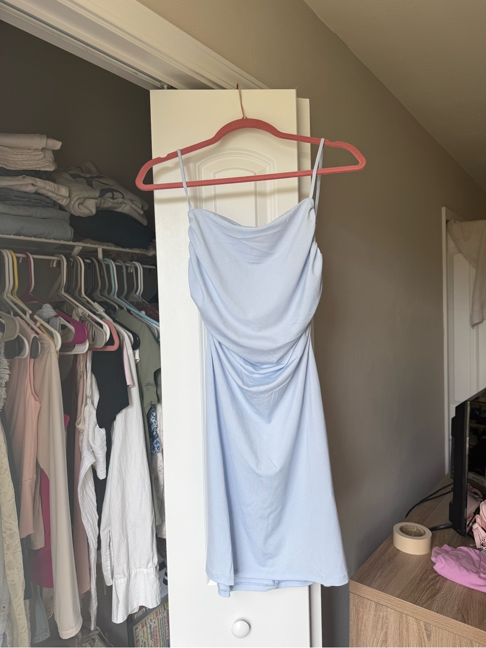 H&M Light Blue Draped Slip Mini Dress